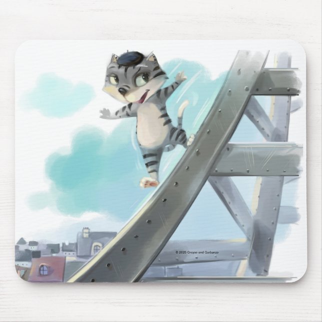 Cat Slides Eiffel Tower – Paris Mousepad (Front)