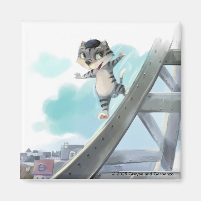 Cat Slides Eiffel Tower – Paris Square Magnet 2" (Front)