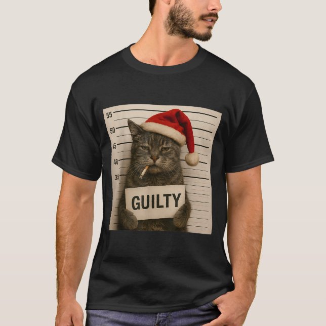 Cat Smoking Cigarette Christmas Funny Meme Cat  T-Shirt (Front)