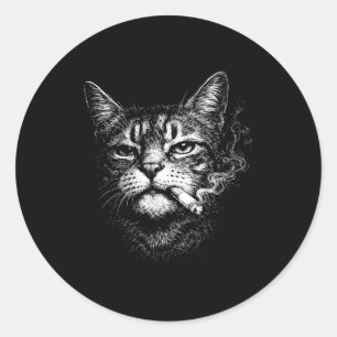 Cat smoking cigarette funny animal face meme classic round sticker