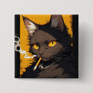 CAT smoking cigarette funny Button