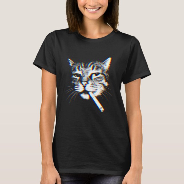 Cat Smoking Cigarette Funny Cig Meme T-Shirt (Front)