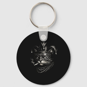 Cat Smoking Cigarette Funny Mardi Gras Cat For Men Key Ring