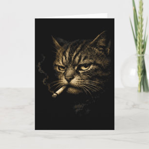 Cat Smoking Cigarette Retro Sketch Funny Meme For Card