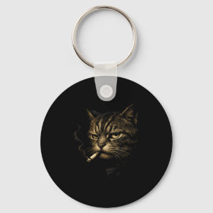 Cat smoking cigarette retro sketch funny meme for key ring