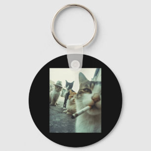 Cat Smoking Funny Gangster Cats Funny Meme Pet Key Ring