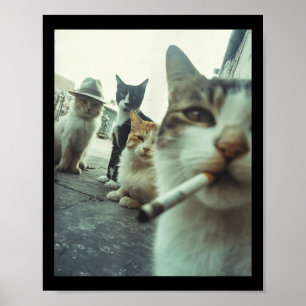Cat Smoking Funny Gangster Cats Funny Meme Pet Poster