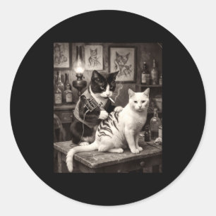 Cat Smoking Tattoo Vintage Inked Kitty Artist Funn Classic Round Sticker