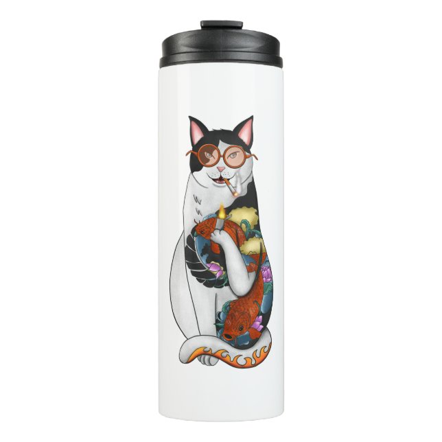 cat smoking thermal tumbler (Front)