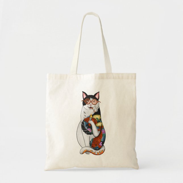 cat smoking tote bag (Front)