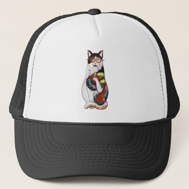 cat smoking trucker hat (Front)