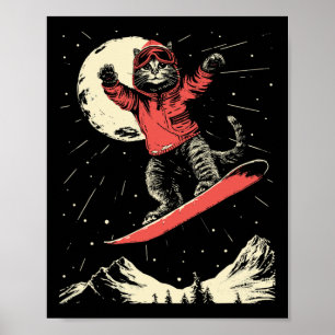 Cat Snowboard Ski Lover For Men Women Kids Mountai Poster