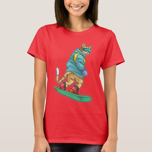 Cat Snowboarder Snowboard T-Shirt (Front)