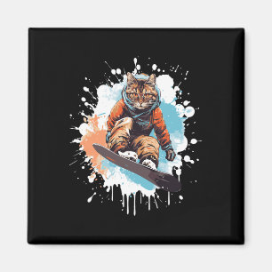 Cat Snowboarding Animal Snowboard Funny For Men Wo Magnet
