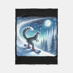 Cat Snowboarding Down Frosty Slope. Snowboard Snow Fleece Blanket