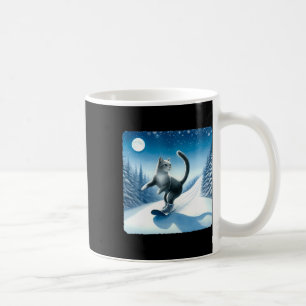 Cat Snowboarding Gracefully Under Starry Winter Sk Coffee Mug