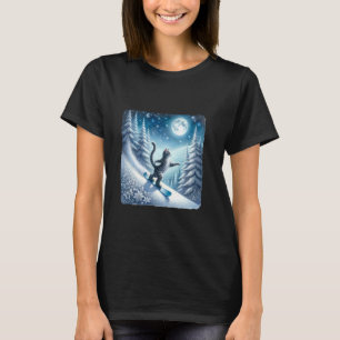 Cat Snowboarding Gracefully Under Starry Winter Sk T-Shirt