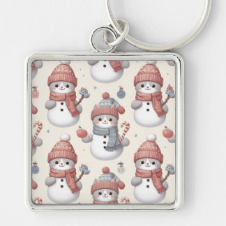 Cat Snowman Keychains(Square) Key Ring