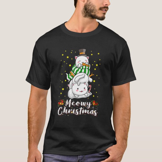 Cat Snowman Meowy Catmas Family Matching Xmas Paja T-Shirt (Front)