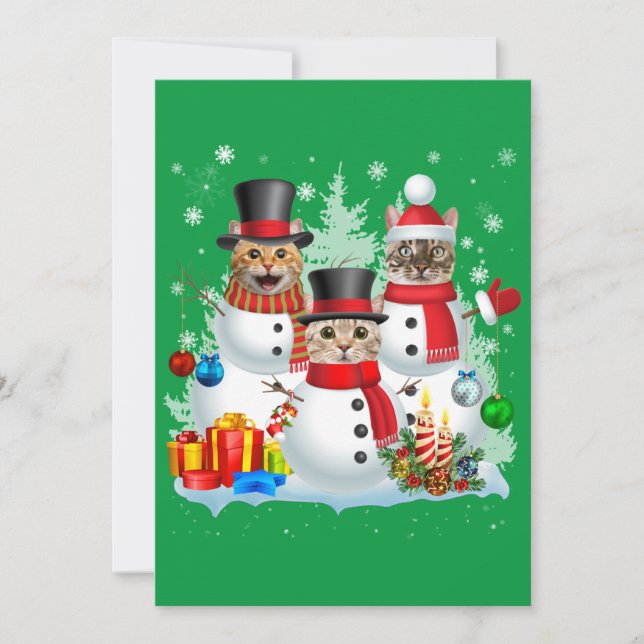 Cat Snowman Santa Christmas Light Cat Mum Cat Dad Invitation (Front)