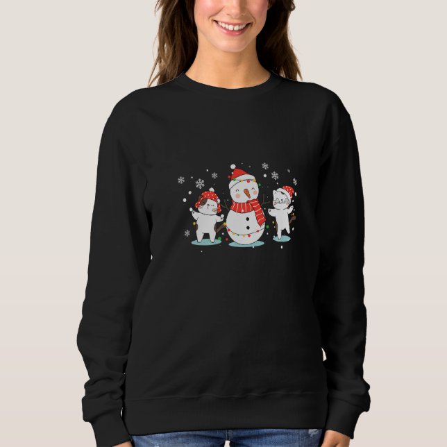 Cat Snowman Santa Hat Reindeer Cat  Merry Christma Sweatshirt (Front)