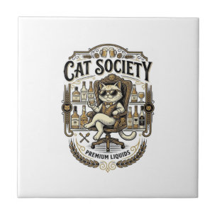 Cat Society Cat Alcohol Bar Humour Vintage Vector Ceramic Tile