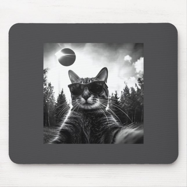 Cat Solar Eclipse 2024 Funny Totality Meme Retro C Mouse Pad (Front)