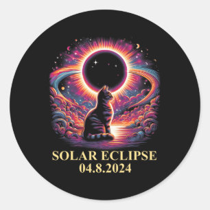 Cat Solar Eclipse 2024 Totality April 8 Men Women Classic Round Sticker
