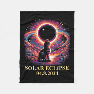 Cat Solar Eclipse 2024 Totality April 8 Men Women Fleece Blanket