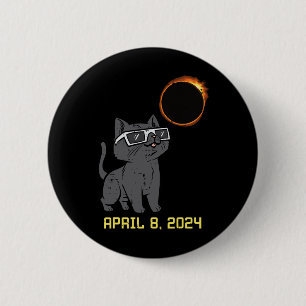 Cat Solar Eclipse 2024 Totality April 8 Women Men 6 Cm Round Badge