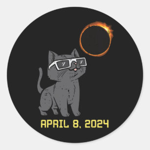 Cat Solar Eclipse 2024 Totality April 8 Women Men Classic Round Sticker