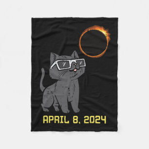 Cat Solar Eclipse 2024 Totality April 8 Women Men  Fleece Blanket