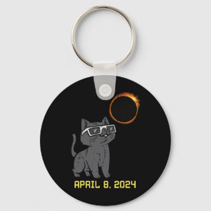 Cat Solar Eclipse 2024 Totality April 8 Women Men Key Ring