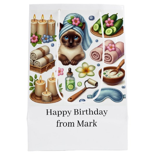 Cat Spa party for Siamese Cat Lovers  Medium Gift Bag (Back)