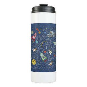 Cat Space Astronaut Rocket Maze Puzzle Mystery Thermal Tumbler