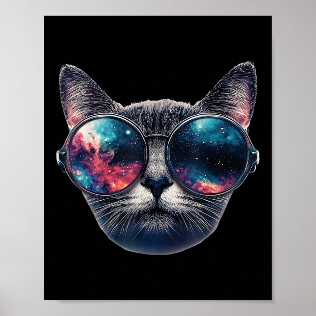 Cat Space Gles Sungles Universe Meme Funny Graphic Poster (Front)