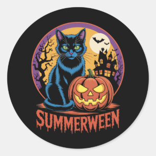 Cat Spooky Summerween Vibes Classic Round Sticker