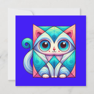 Cat Square Illustration shirt, Cat with Big Eyes Invitation