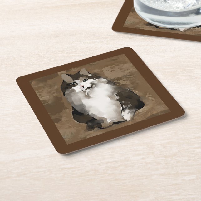 cat square paper coaster (Angled)