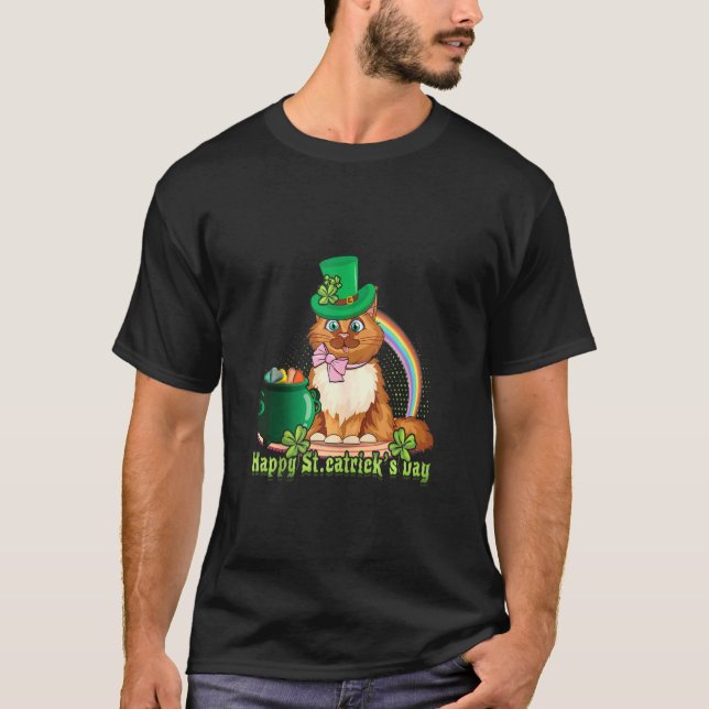 Cat St Catricks Day Shamrock Saint Patrick's Day T-Shirt (Front)