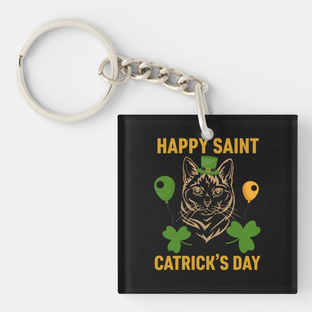 Cat St. Patrick's Day for Cat Lover Key Ring (Front)
