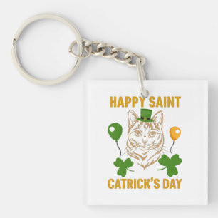 Cat St. Patrick's Day for Cat Lover Key Ring