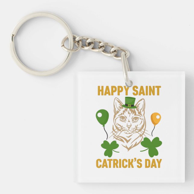 Cat St. Patrick's Day for Cat Lover Key Ring (Front)