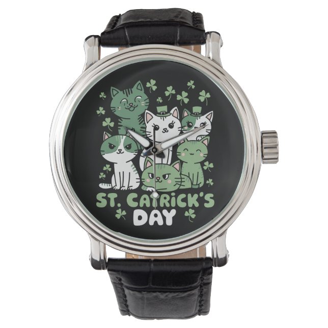 Cat St Patrick's Day Funny Catrick's Day Watch (Front)