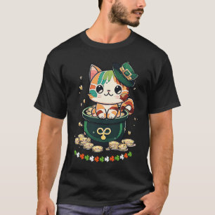 Cat St Patricks Day Leprechaun Hat Pot of Gold Sha T-Shirt
