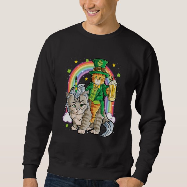 Cat St Patricks Day Leprechaun Riding Caticorn Uni Sweatshirt (Front)