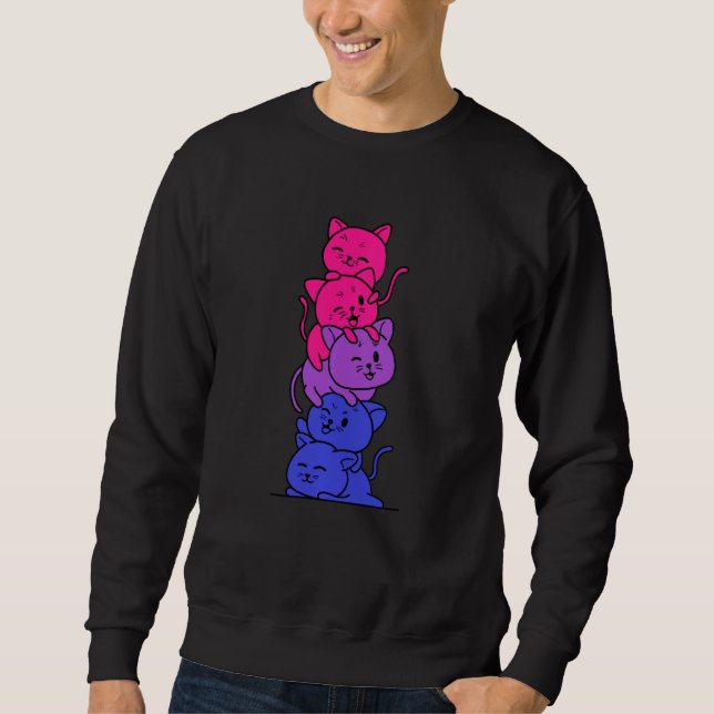 Cat Stack Bisexual Pride Bi Flag Lgbt Cute Kitten  Sweatshirt (Front)