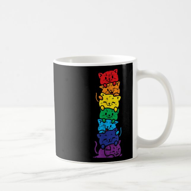 Cat Stack Rainbow Gay Pride Cute Lgbt Animal Pet L Coffee Mug (Right)
