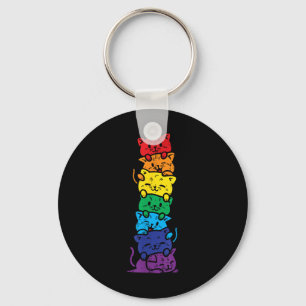 Cat Stack Rainbow Gay Pride Cute Lgbt Animal Pet L Key Ring