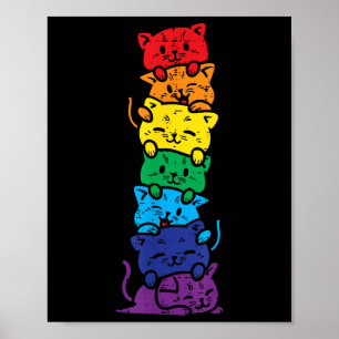 Cat Stack Rainbow Gay Pride Cute Lgbt Animal Pet L Poster